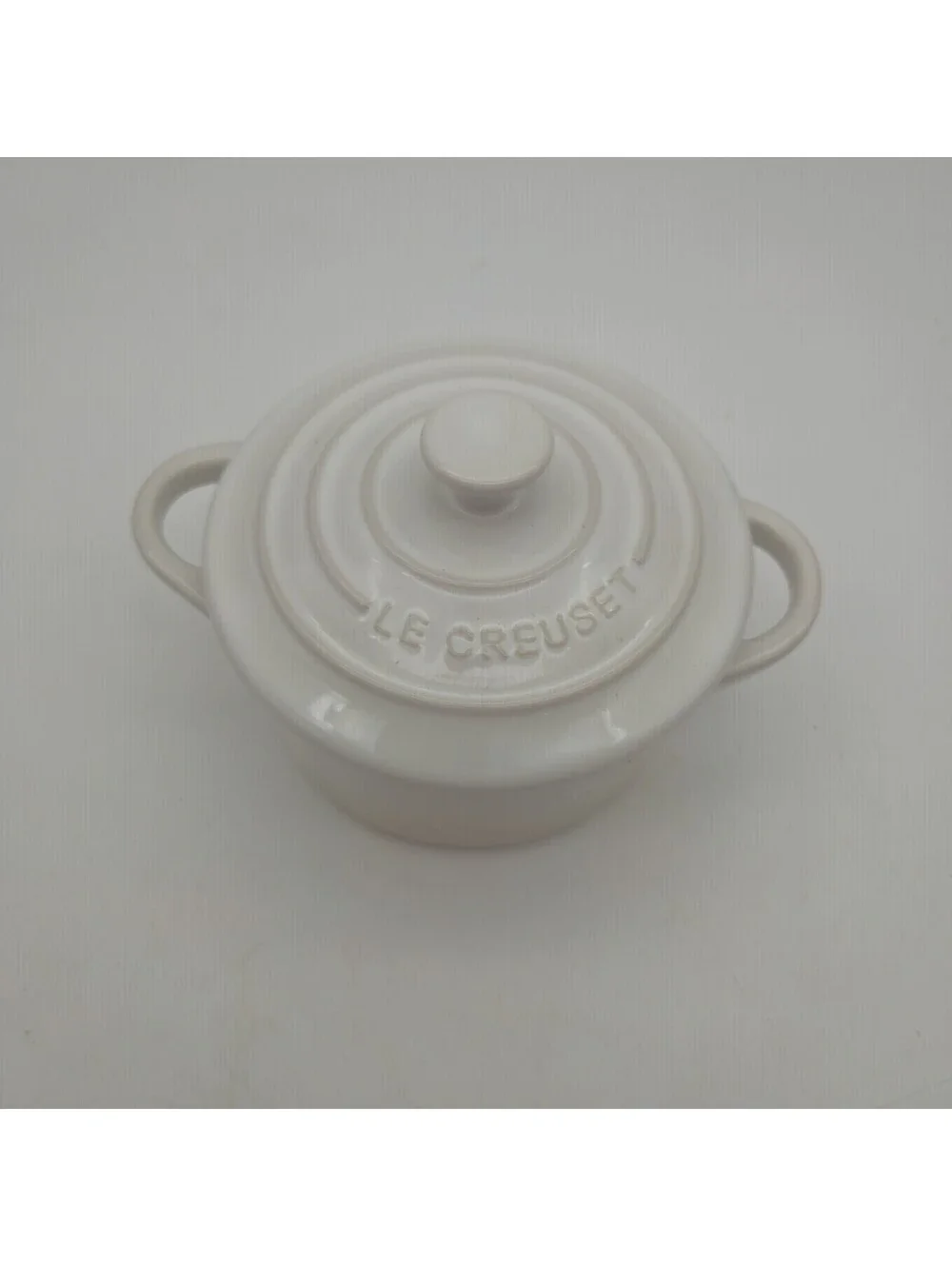 Le Creuset Mini Cocotte w/Lid  Stoneware 8oz White EUC
